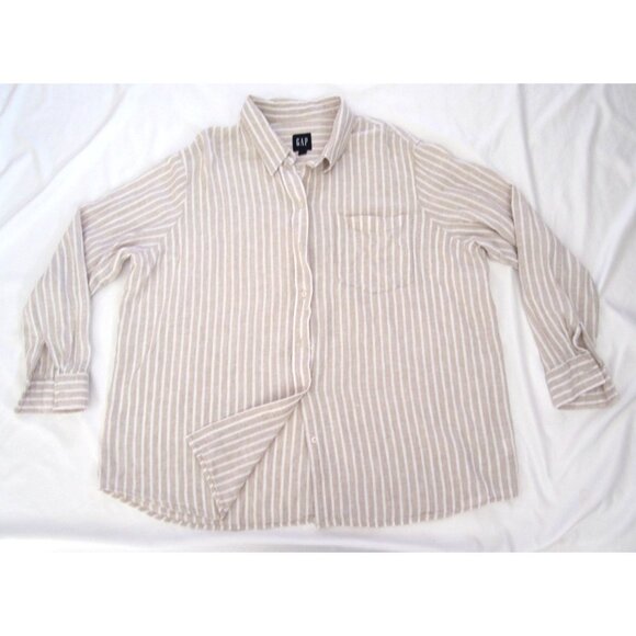 Women's Gap Linen Blend Button Stripe Preppy Long Sleeve Shirt Sz XXL (WB440) - Picture 1 of 9